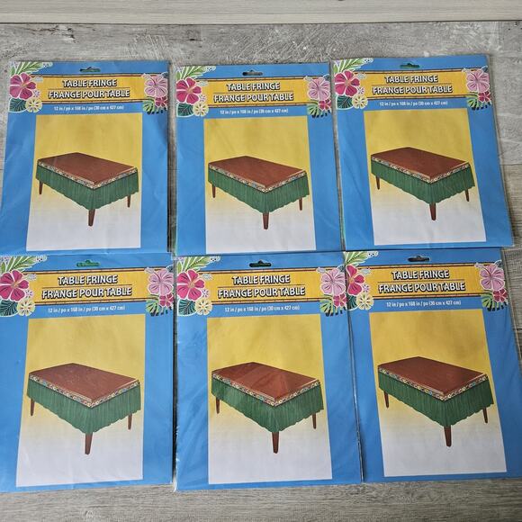 6 Pack 12X168 Inch Green Fringe Rectangle Table Skirts Tiki Beach Party Decor - Picture 1 of 6
